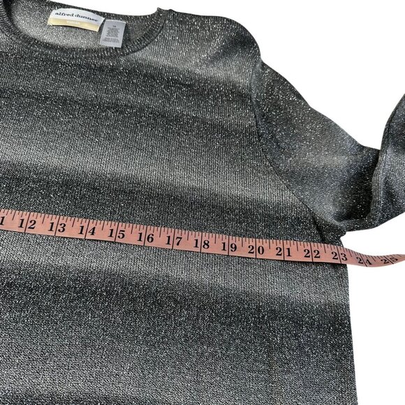 Alfred Dunner Sweater 1X Plus Size Gray Stripe Metallic Pullover Crew Neck - Picture 7 of 8